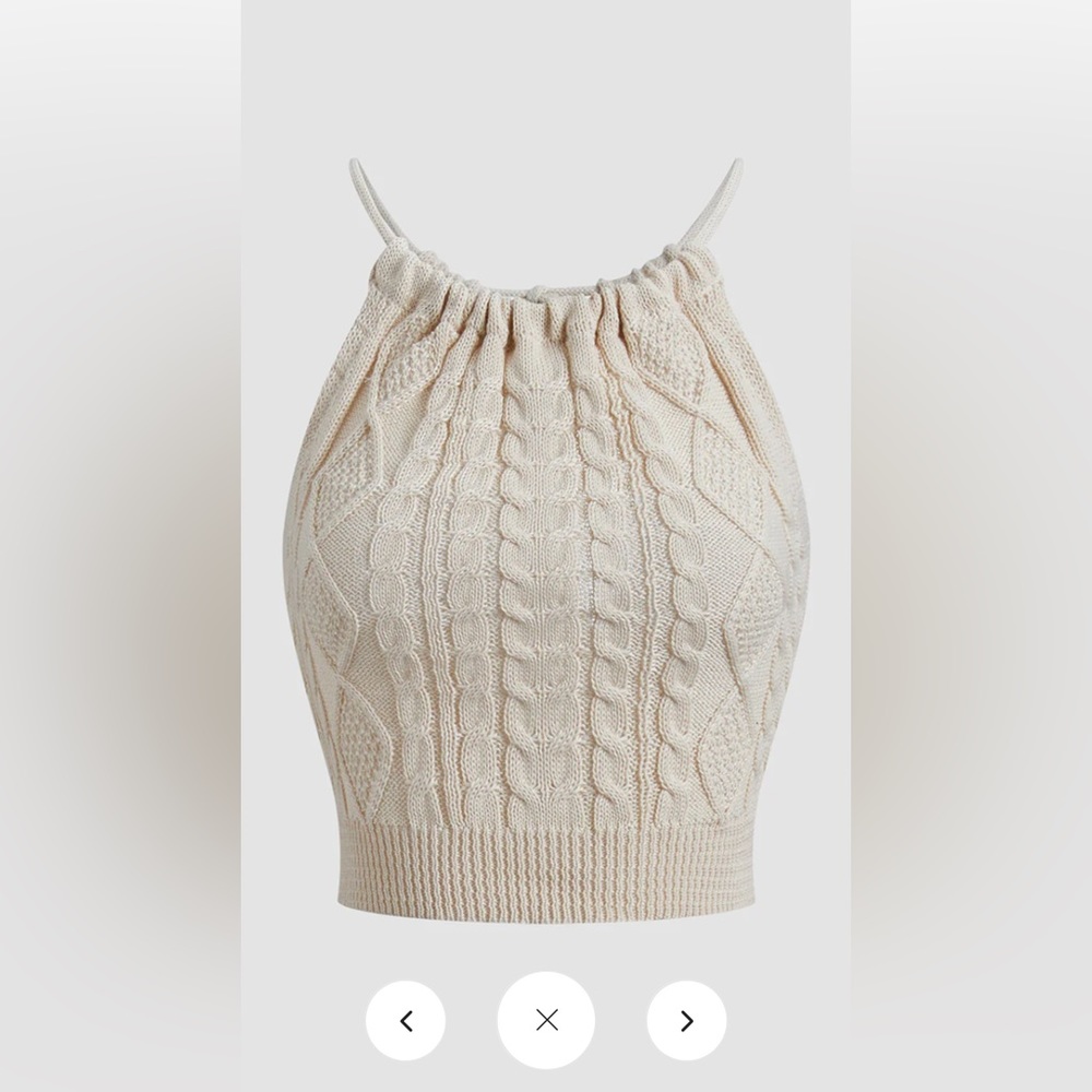Drawstring Open Back Cable Knit Halter Crop Top